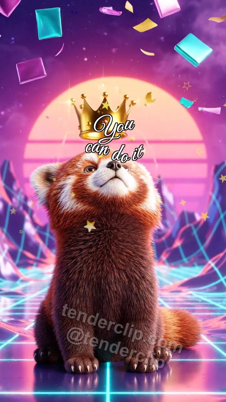 Animated greeting card about You can do it: Panda Cub Gets Crown