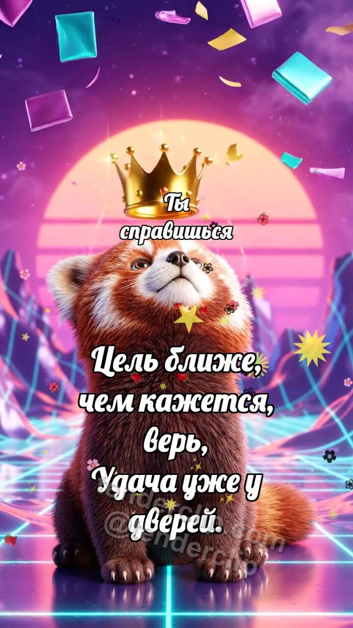 Анимационная открытка на тему Ты справишься: Панда с короной