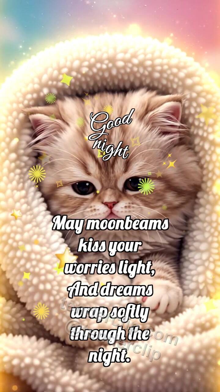 Animated greeting card about Good night: Kitten Under Blanket