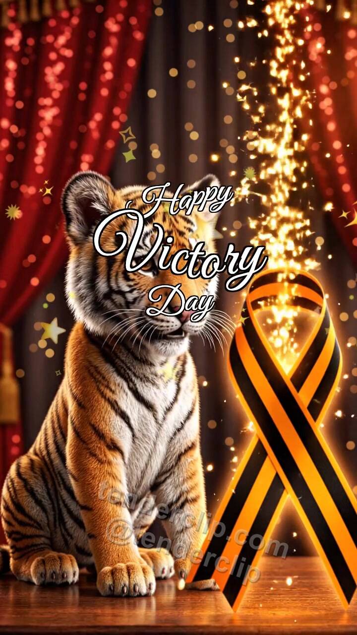 Animated greeting card about Happy Victory Day: Tiger Cub By Memory Ribbon