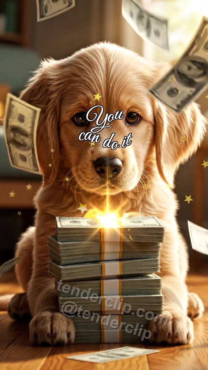Animated greeting card about You can do it: Puppy Holds Cash