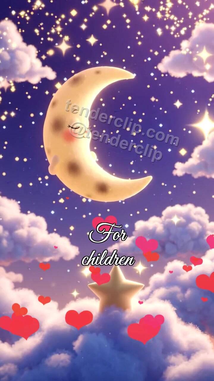 Animated greeting card about For children: moon lifts a star