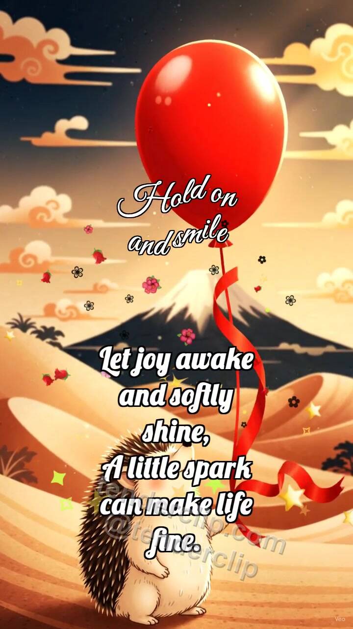Animated greeting card about Hold on and smile: Hedgehog With Lucky Balloon