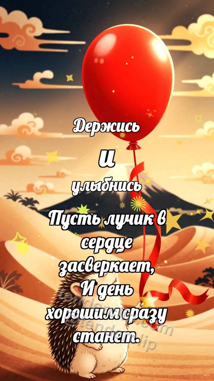 Анимационная открытка на тему Держись и улыбнись: Ёжик с шариком удачи