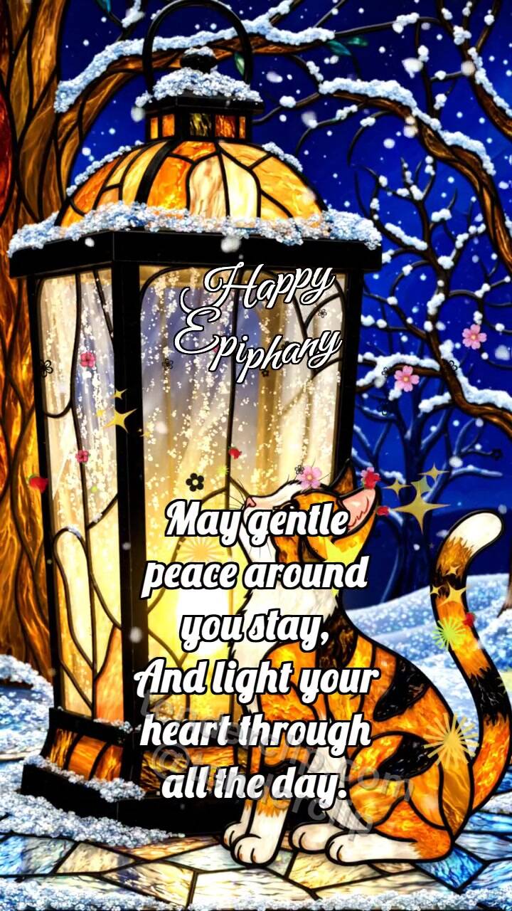 Animated greeting card about Happy Epiphany: Kitten By Winter Lantern