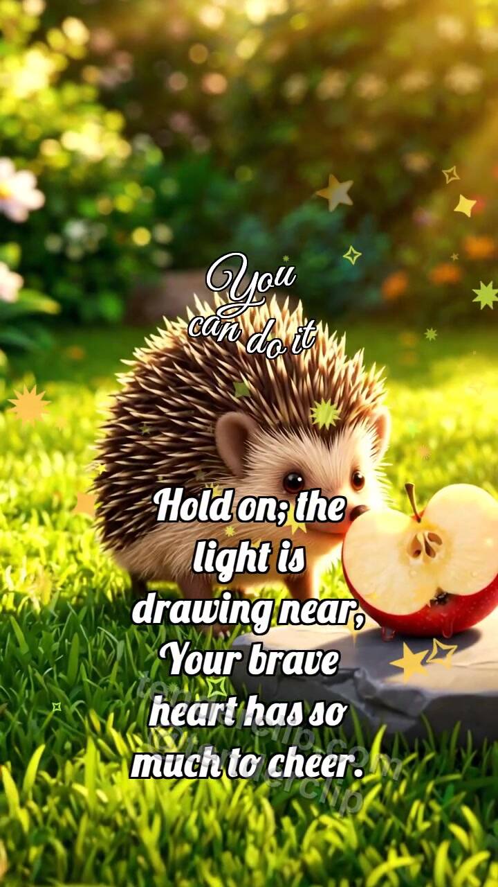 Animated greeting card about You can do it: Hedgehog Reaches Apple