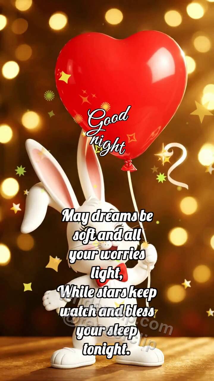 Animated greeting card about Good night: Bunny With Heart Balloon
