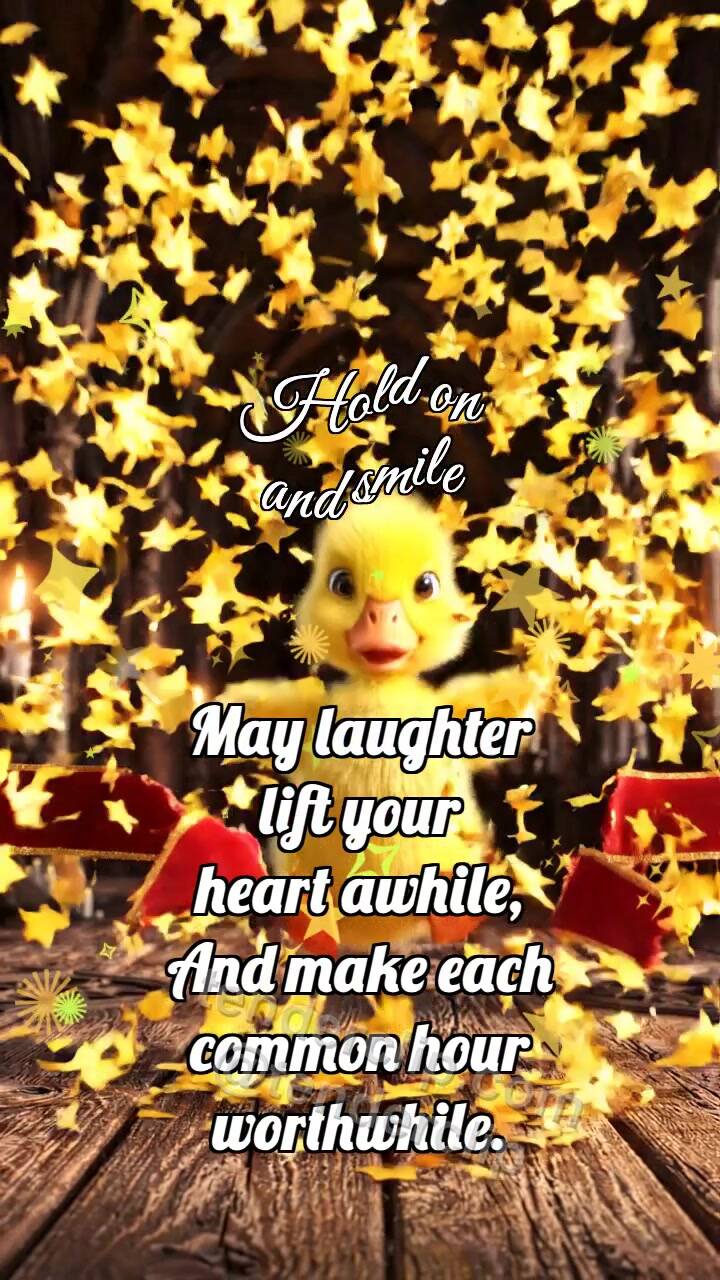 Animated greeting card about Hold on and smile: Duckling Crosses Finish