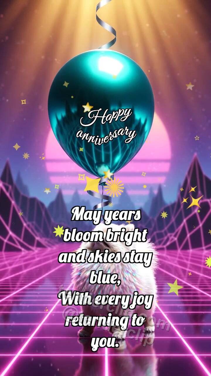 Animated greeting card about Happy anniversary: Puppy With Lucky Balloon