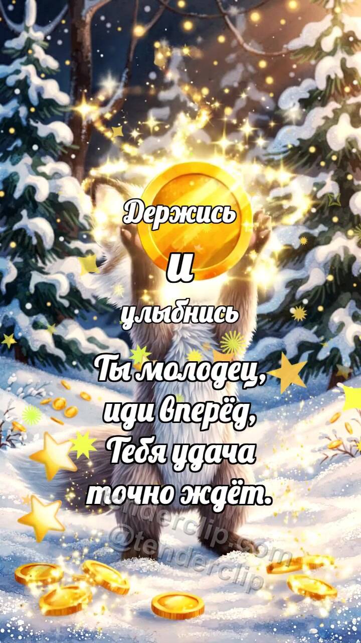 Анимационная открытка на тему Держись и улыбнись: Лисёнок ловит удачу