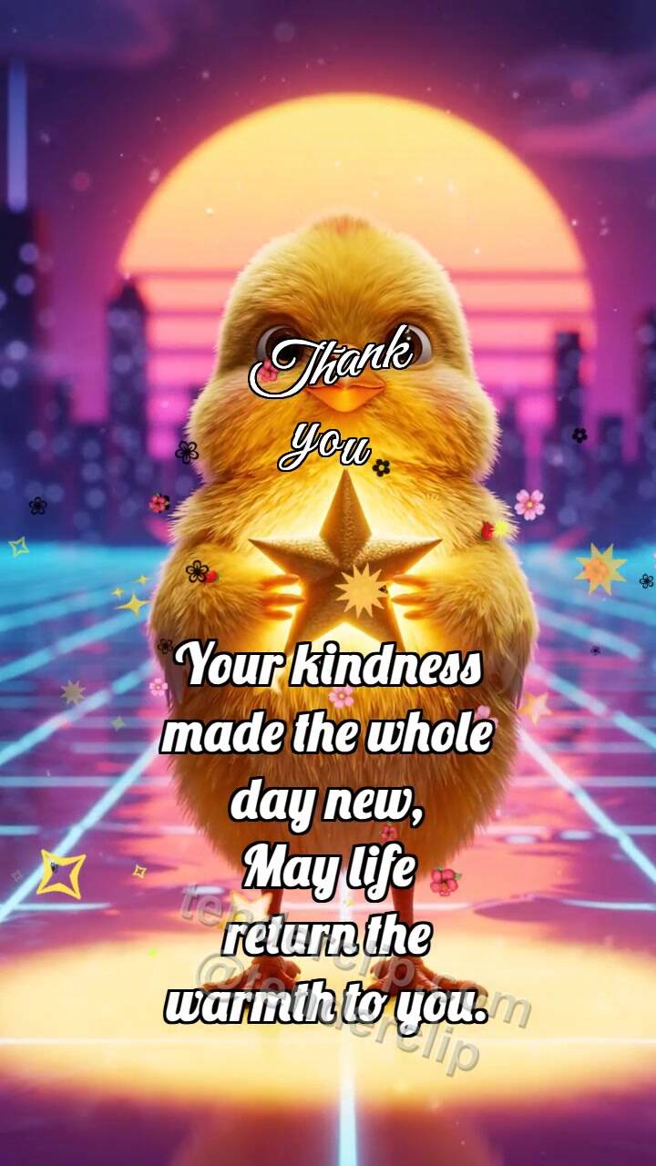Animated greeting card about Thank you: Chick Offers Star