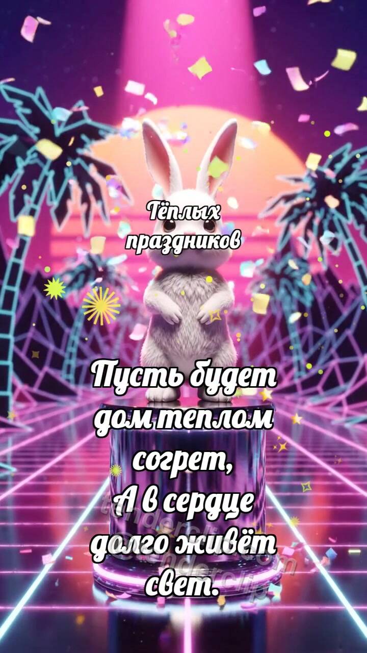Анимационная открытка на тему Тёплых праздников: Зайчик на вершине