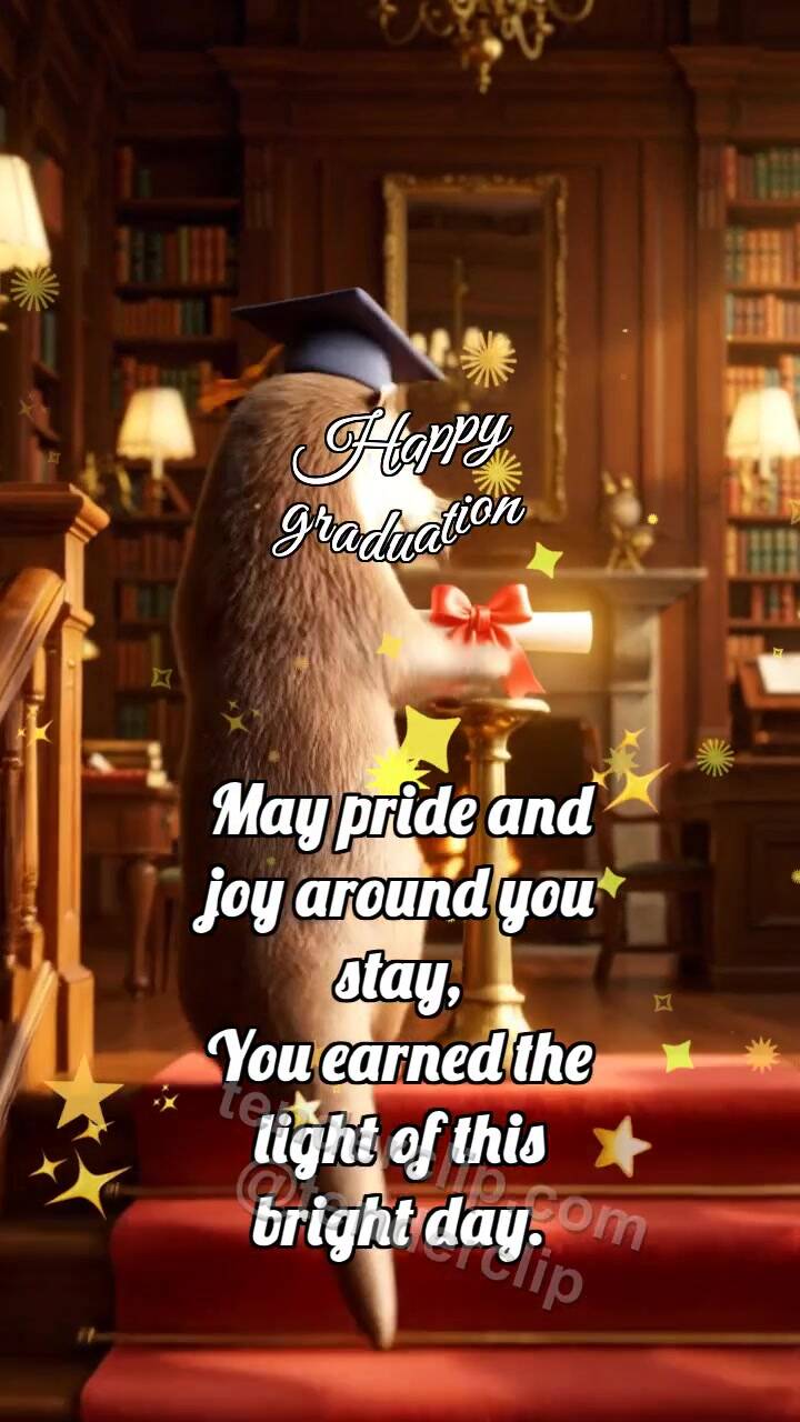 Animated greeting card about Happy graduation: Otter At Top Step