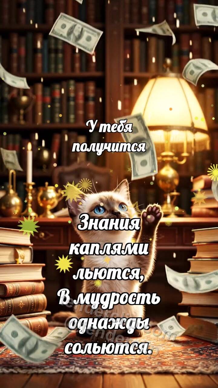 Анимационная открытка на тему У тебя получится: Котёнок под дождём денег