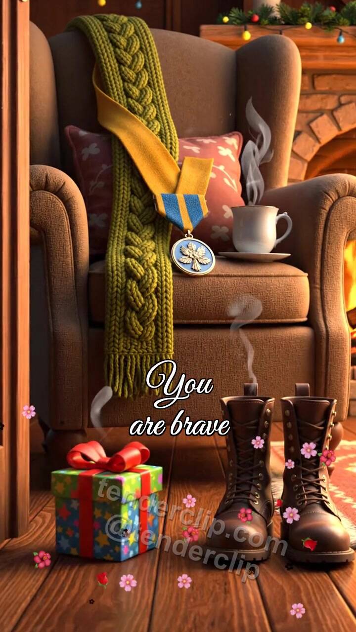 Animated greeting card about You are brave: gift finds a place beside the symbol