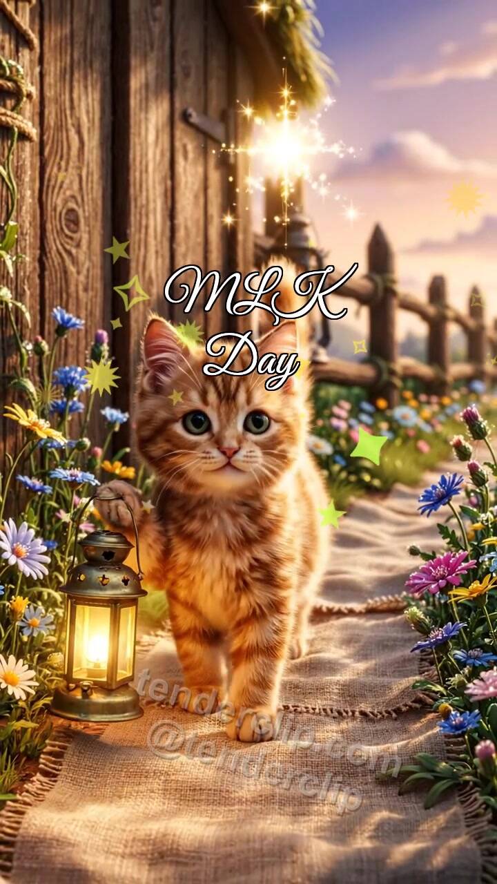 Animated greeting card about MLK Day: Kitten Brings Hope Light