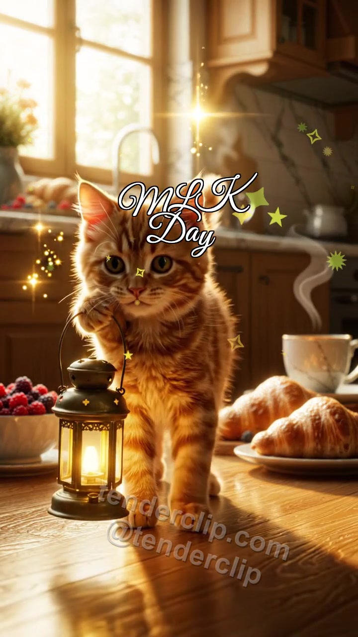 Animated greeting card about MLK Day: Kitten Brings Hope Light
