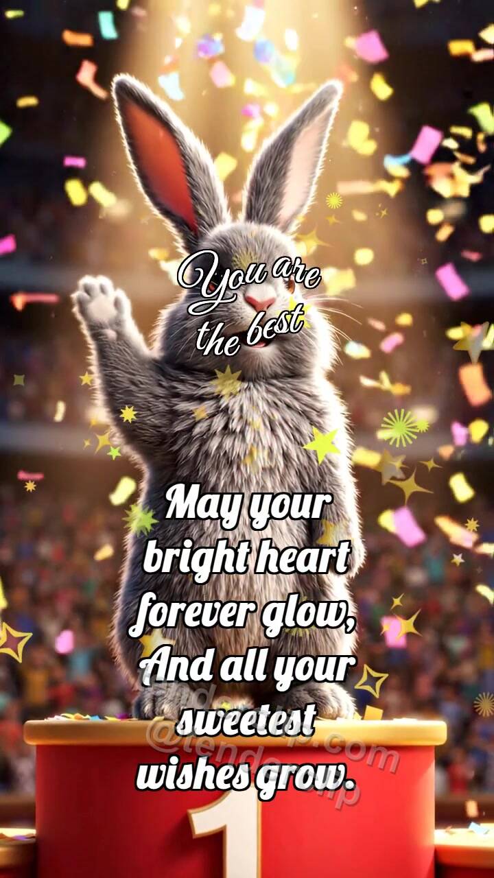 Animated greeting card about You are the best: Bunny On Top
