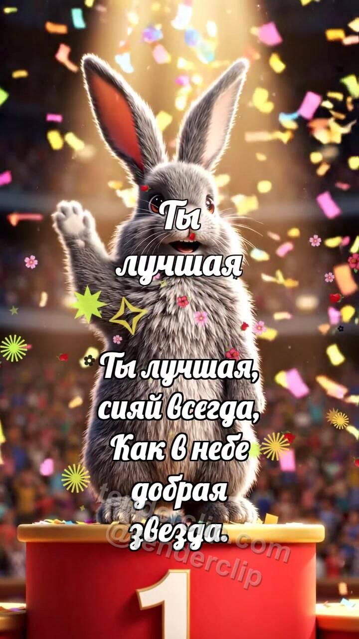 Анимационная открытка на тему Ты лучшая: Зайчик на вершине