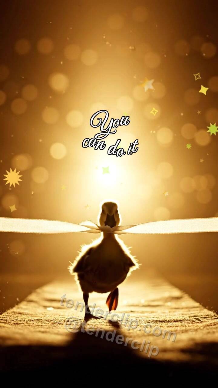 Animated greeting card about You can do it: Duckling Crosses Finish