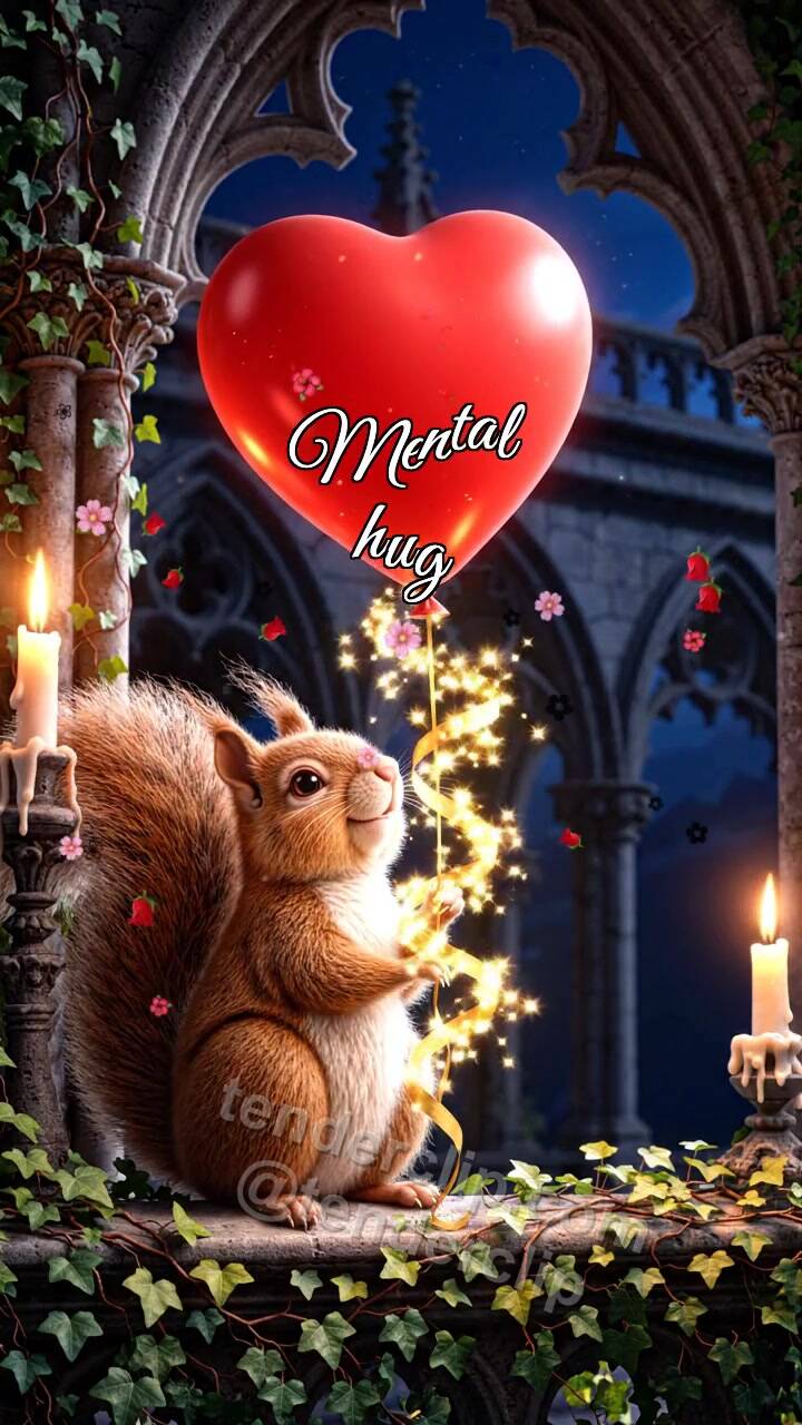 Animated greeting card about Mental hug: Squirrel With Heart Balloon