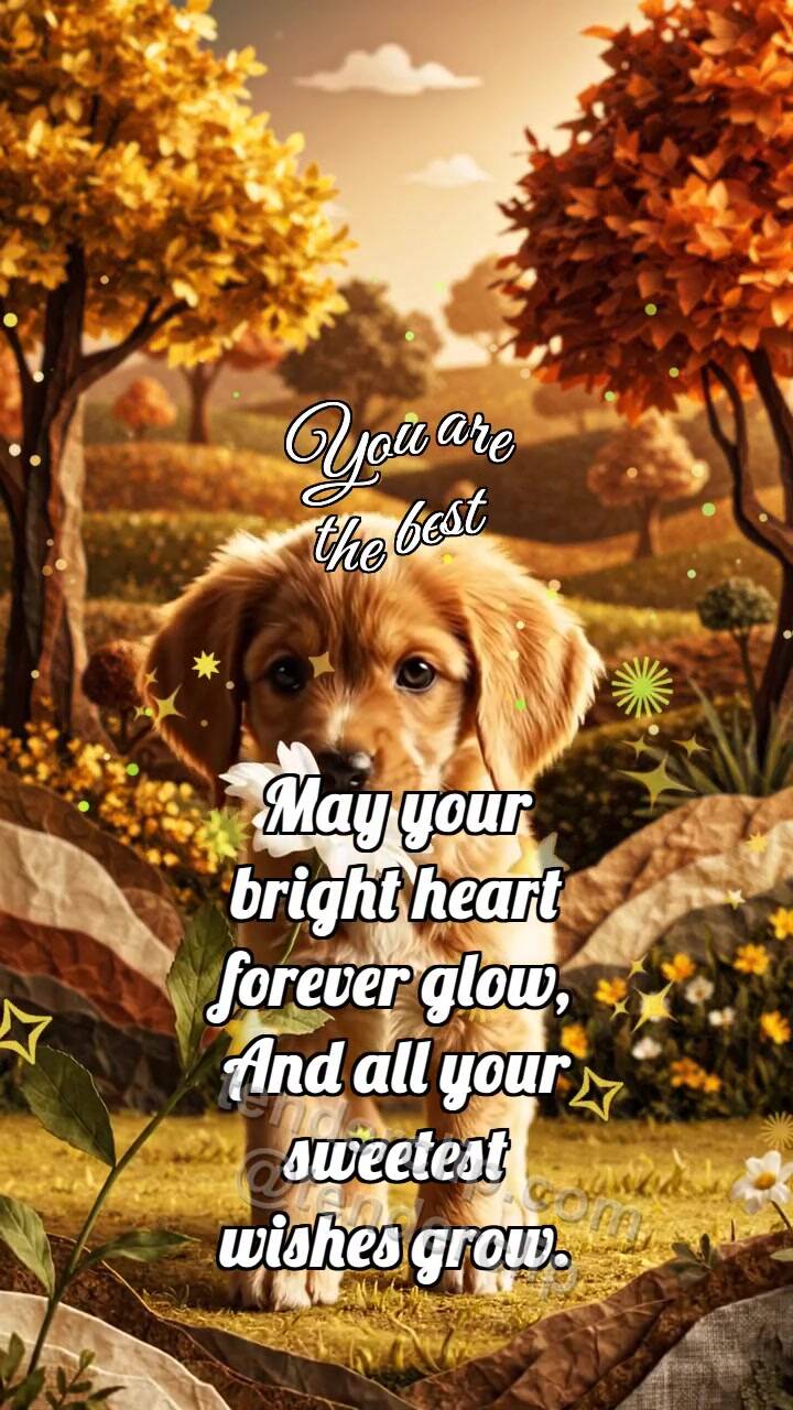 Animated greeting card about You are the best: Puppy Carries Flower