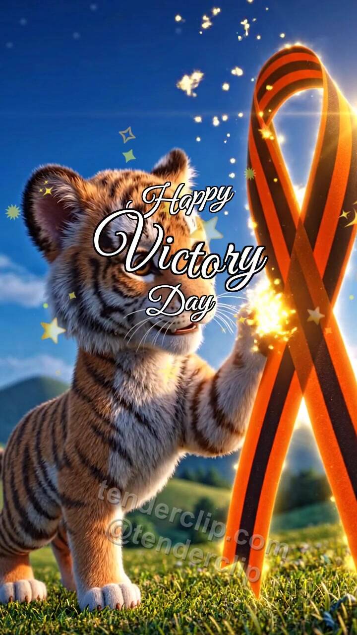 Animated greeting card about Happy Victory Day: Tiger Cub By Memory Ribbon