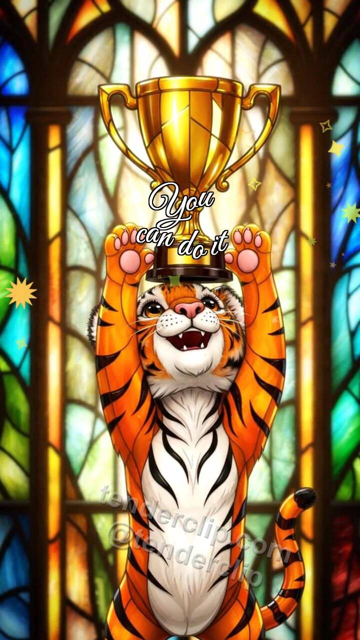 Animated greeting card about You can do it: Tiger Cub Gets Trophy