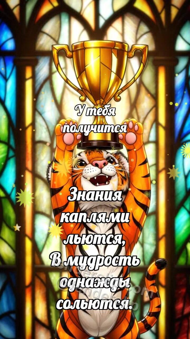 Анимационная открытка на тему У тебя получится: Тигрёнок получает трофей