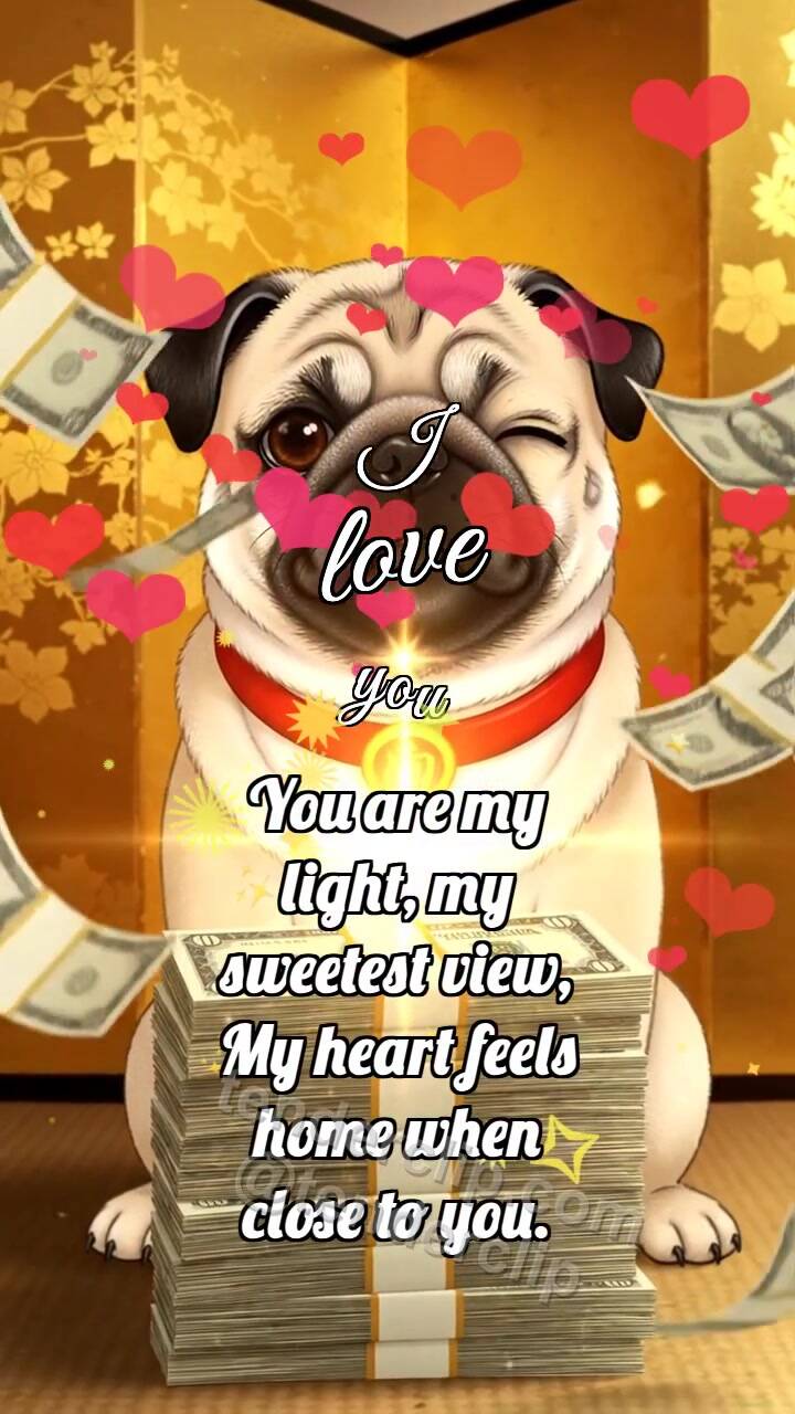 Animated greeting card about I love you: Puppy Holds Cash