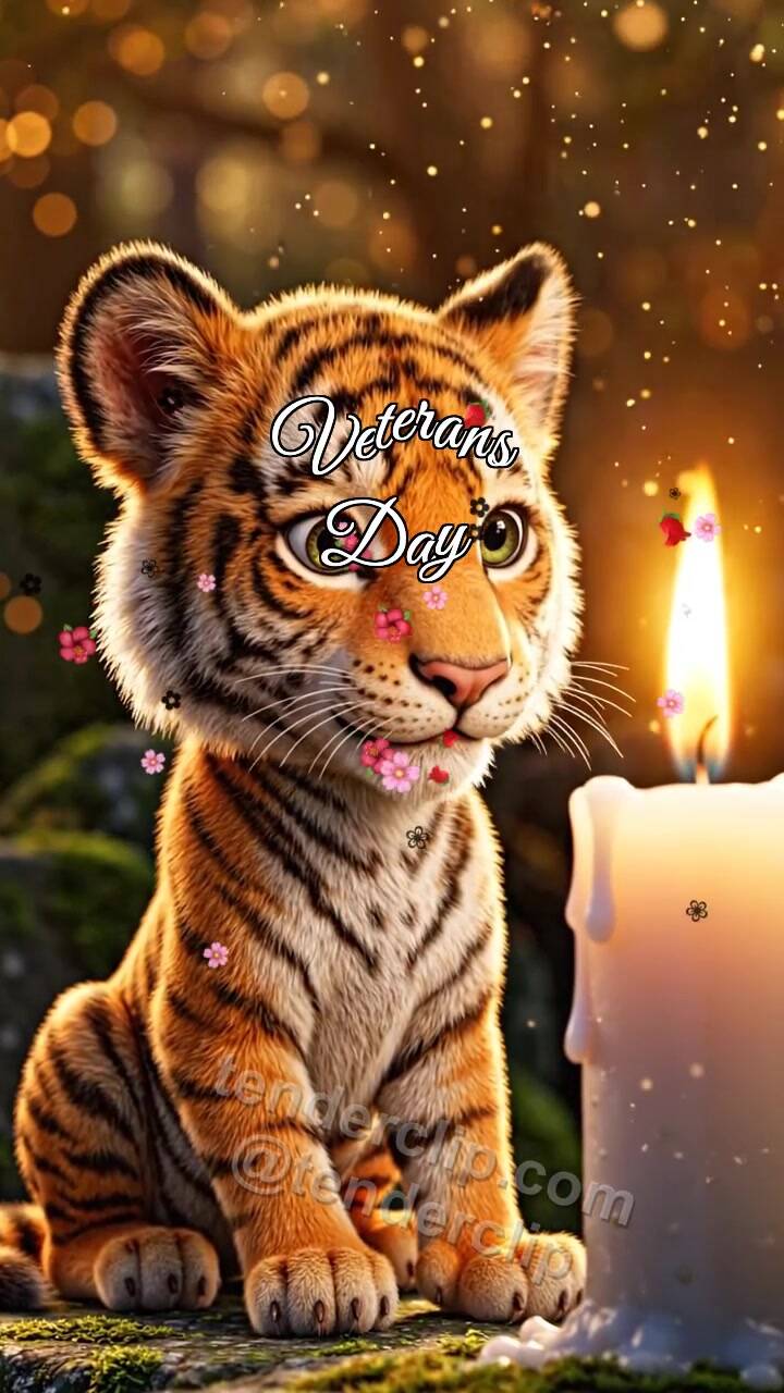 Animated greeting card about Veterans Day: Tiger Cub By Memory Candle