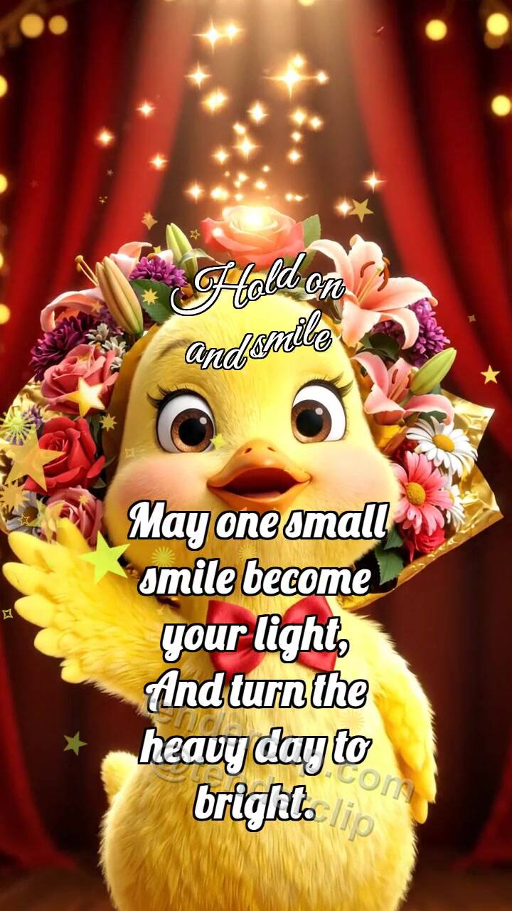 Animated greeting card about Hold on and smile: Chick Holds Bright Bouquet