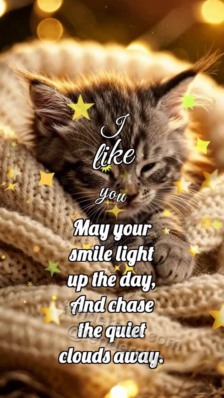Animated greeting card about I like you: Kitten Under Blanket