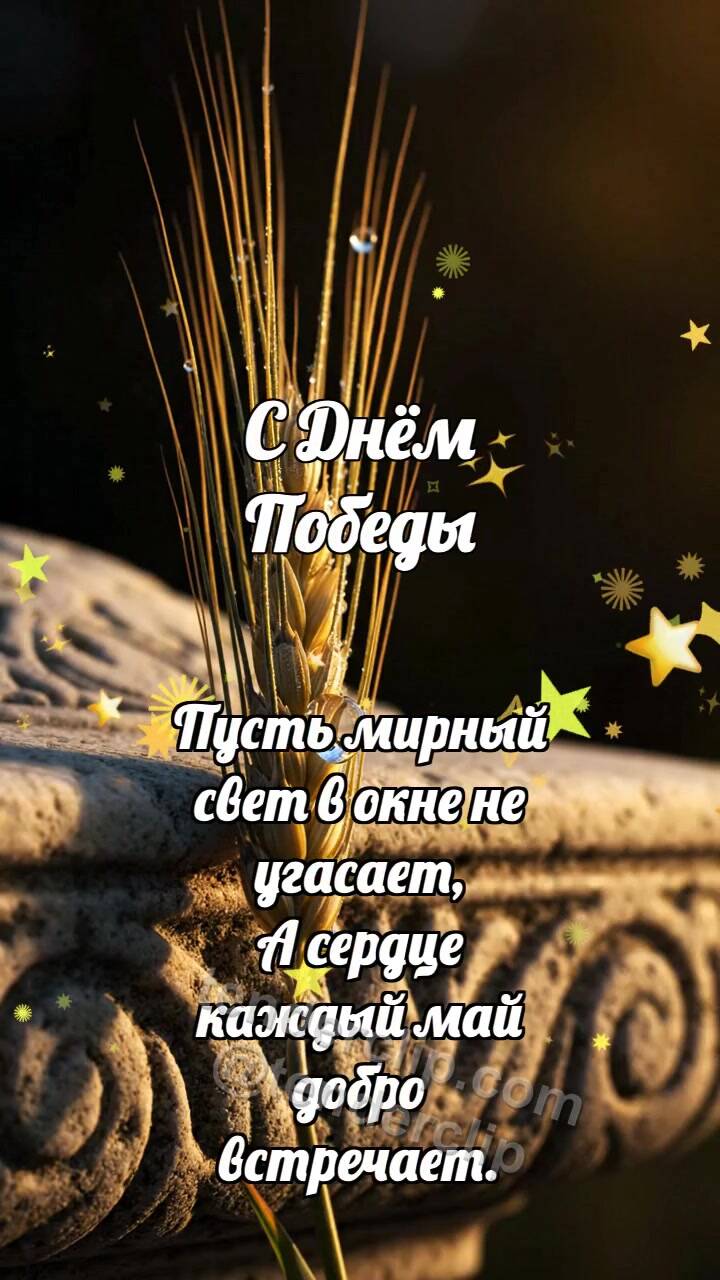 Анимационная открытка на тему С Днём Победы: Ячменный усик светится