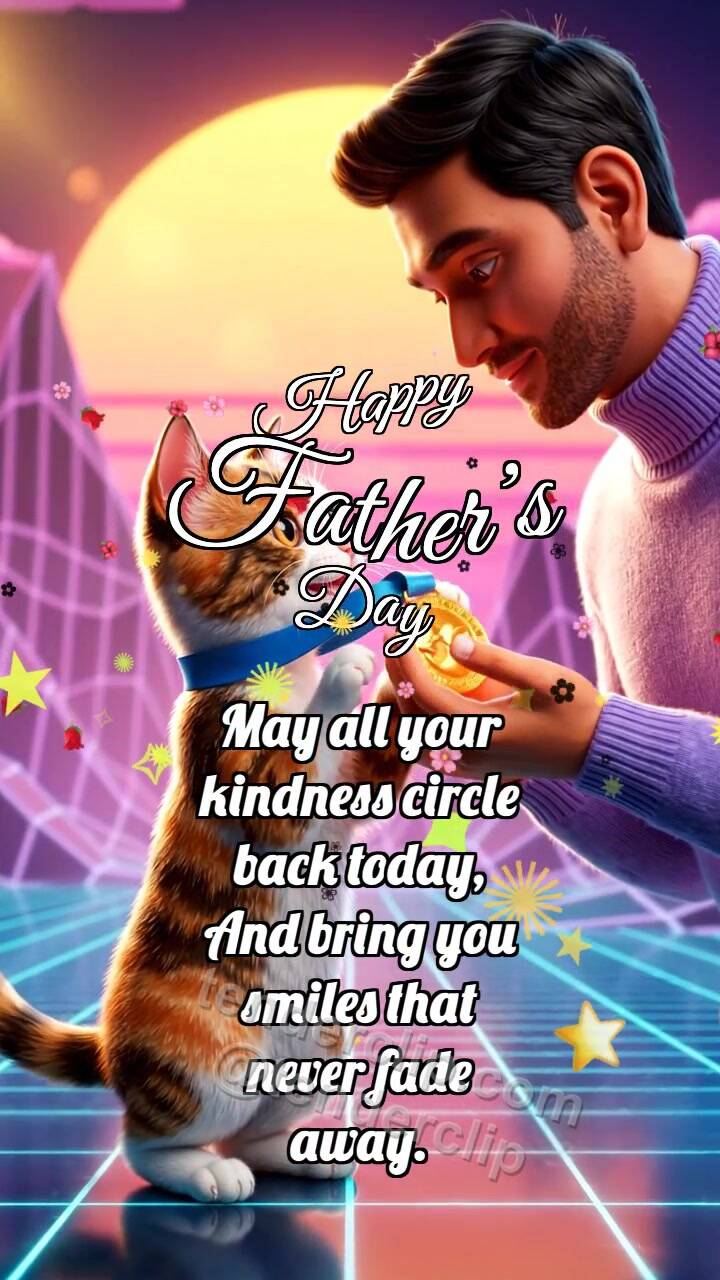 Animated greeting card about Happy Father’s Day: Kitten Gives Dad Medal