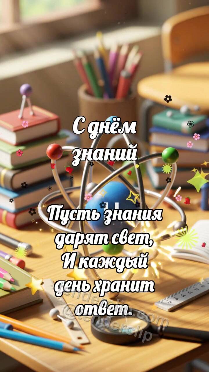 Анимационная открытка на тему С днём знаний: Атомная модель светится