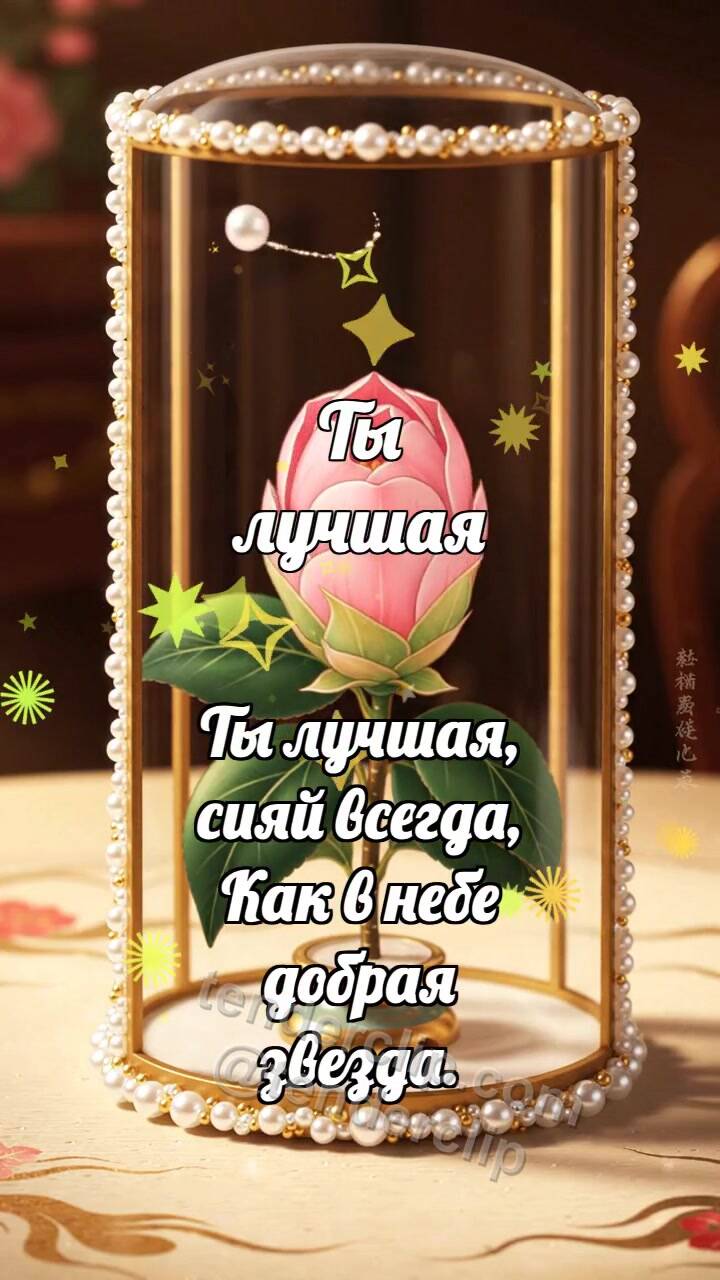 Анимационная открытка на тему Ты лучшая: Жемчужная витрина открывает камелию