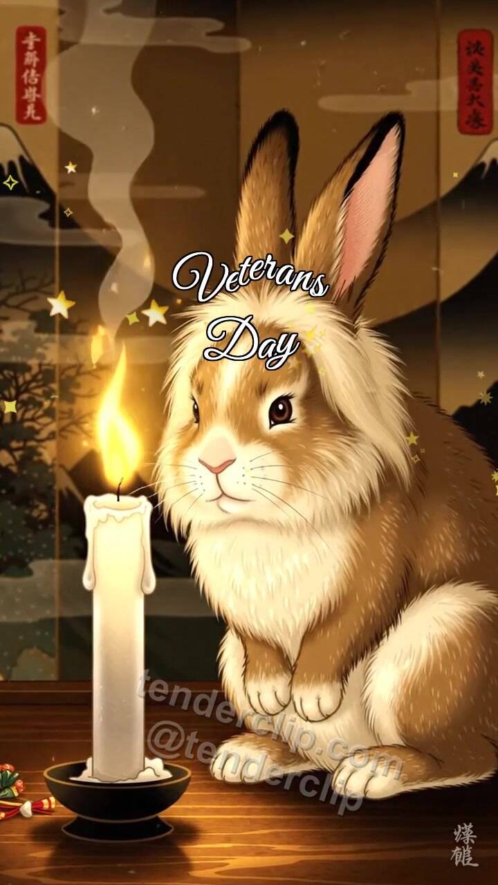 Animated greeting card about Veterans Day: Bunny By Memory Candle