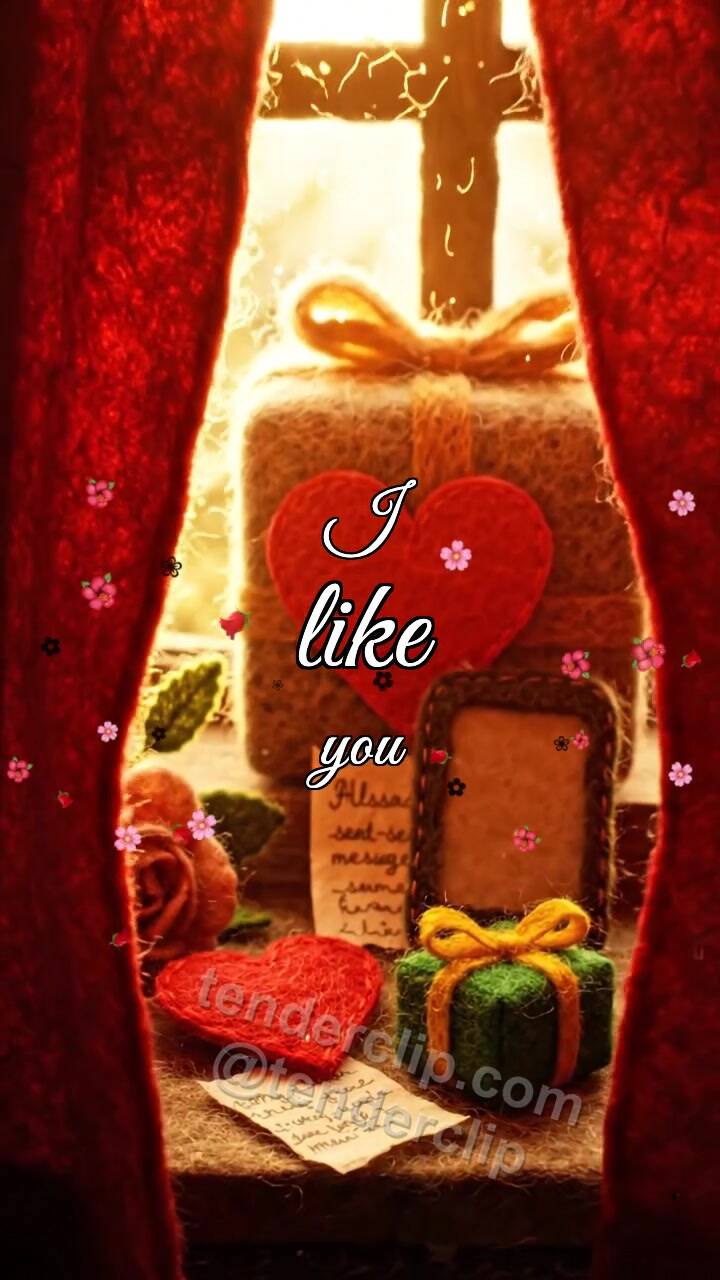 Animated greeting card about I like you: window reveals the holiday scene