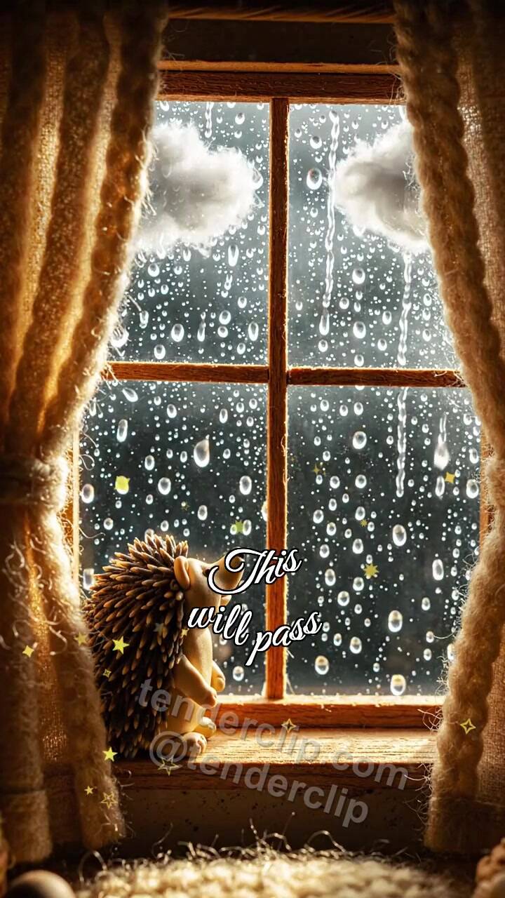 Animated greeting card about This will pass: rain clears the window