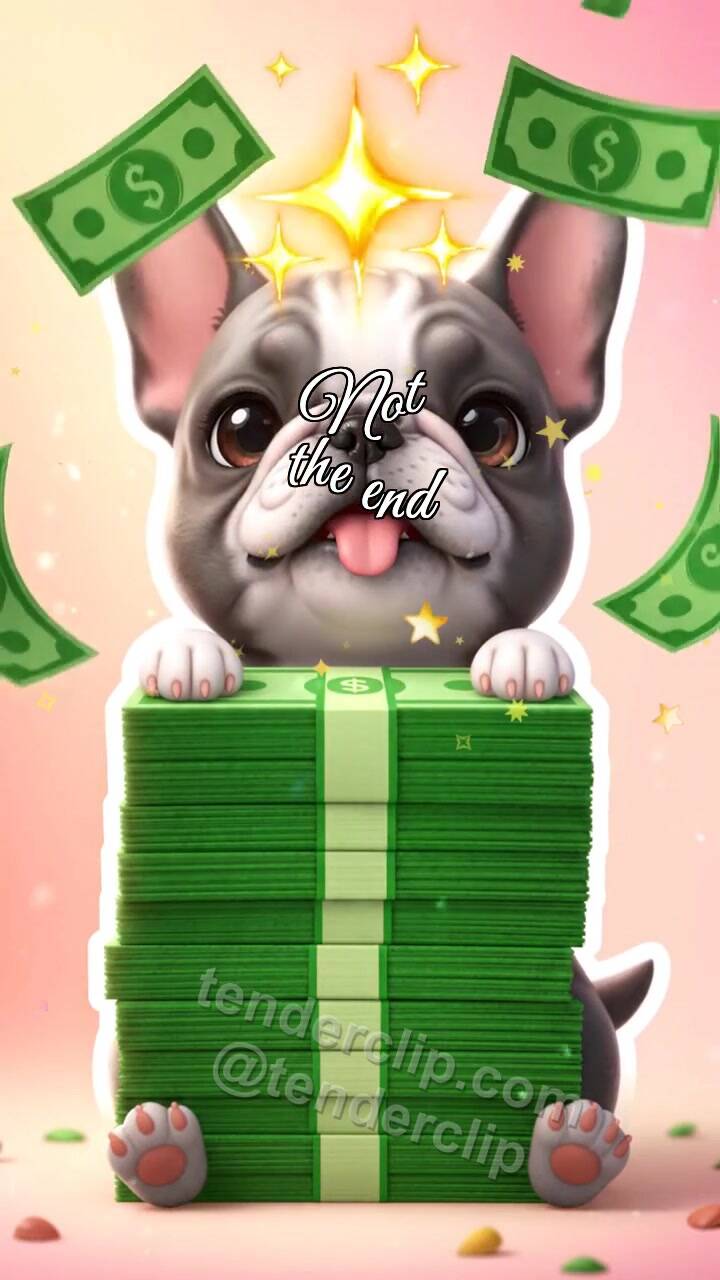 Animated greeting card about Not the end: Puppy Holds Cash