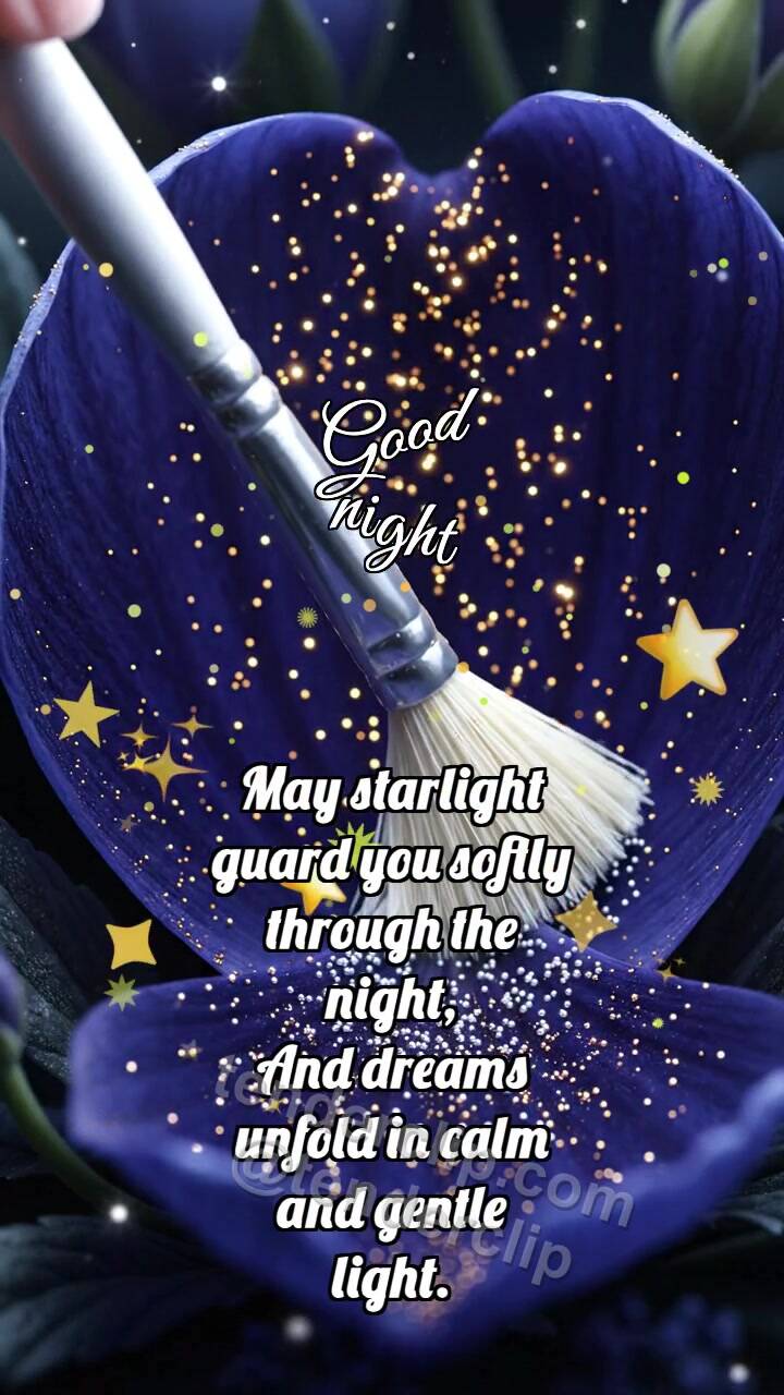 Animated greeting card about Good night: Moon Brush Dims Pollen