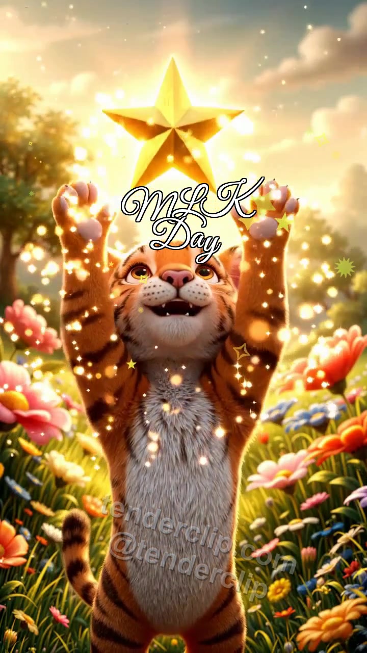 Animated greeting card about MLK Day: Tiger Cub Lifts Star