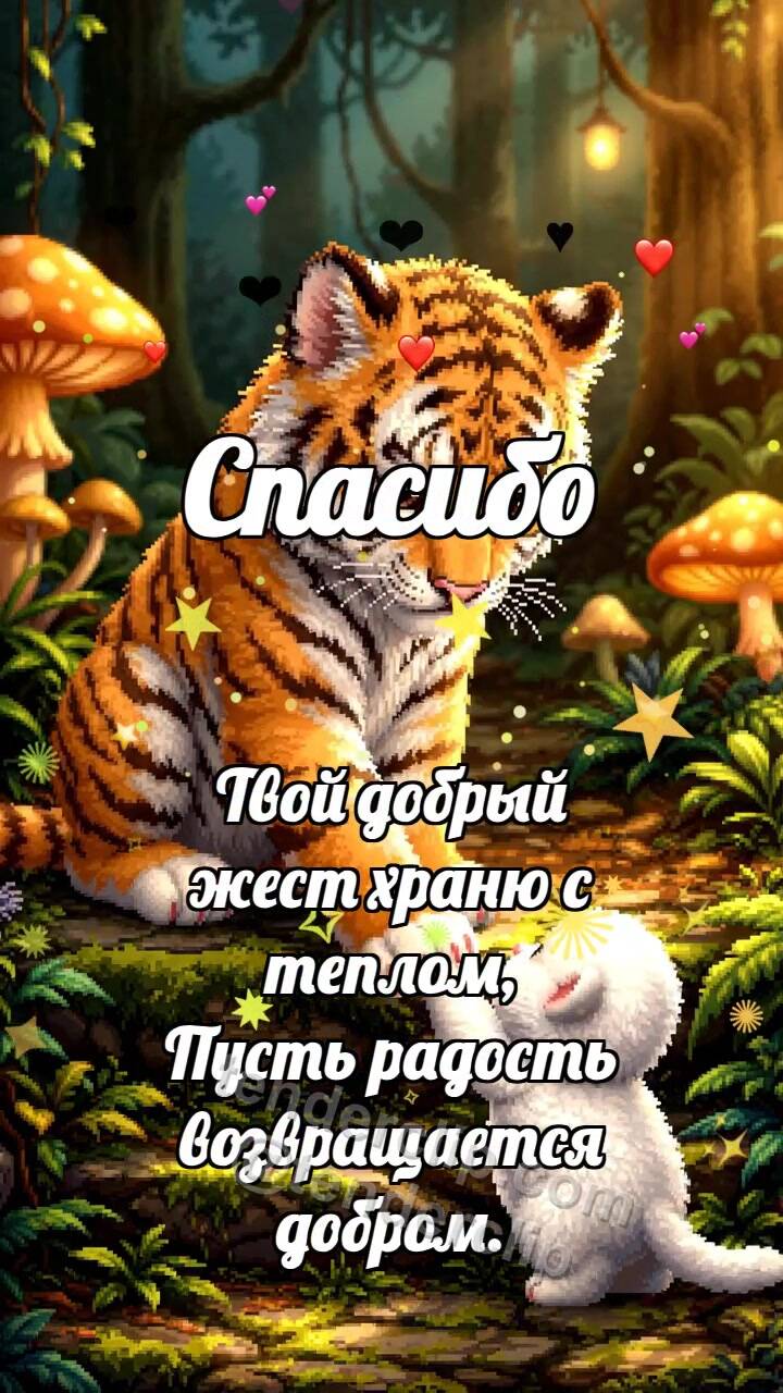 Анимационная открытка на тему Спасибо: Тигрёнок помогает подняться