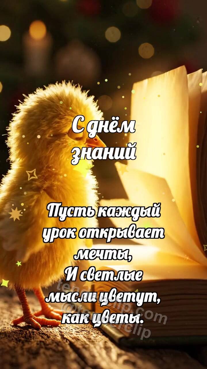 Анимационная открытка на тему С днём знаний: Цыплёнок открывает книгу