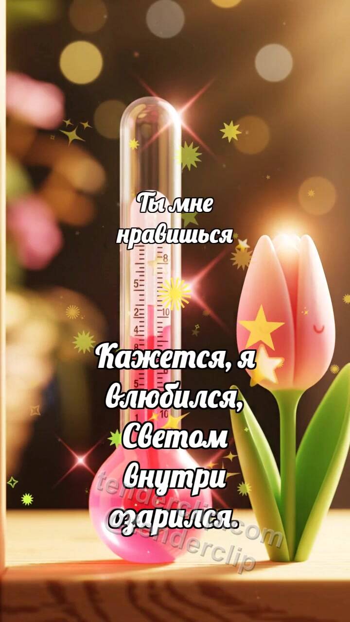 Анимационная открытка на тему Ты мне нравишься: Розовый термометр краснеет первым