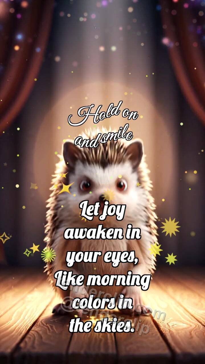 Animated greeting card about Hold on and smile: Hedgehog In Spotlight