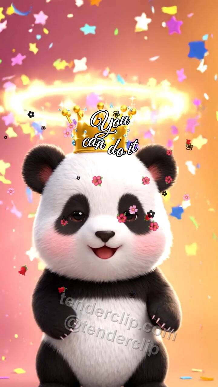 Animated greeting card about You can do it: Panda Cub Gets Crown
