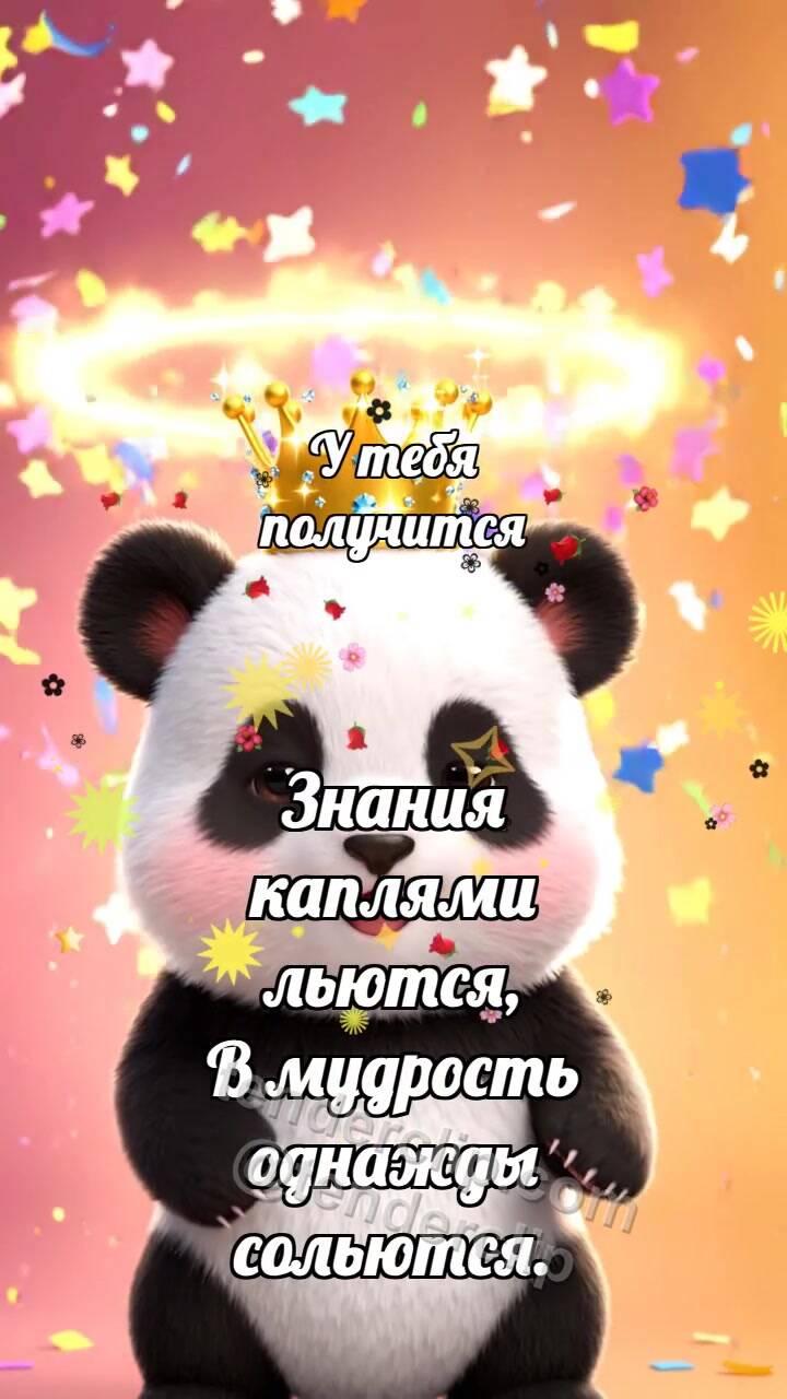 Анимационная открытка на тему У тебя получится: Панда с короной
