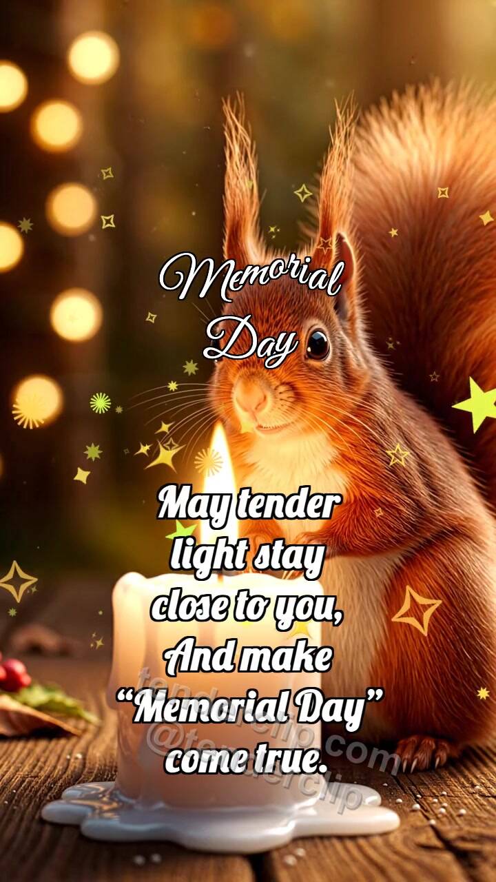 Animated greeting card about Memorial Day: Squirrel By Memory Candle